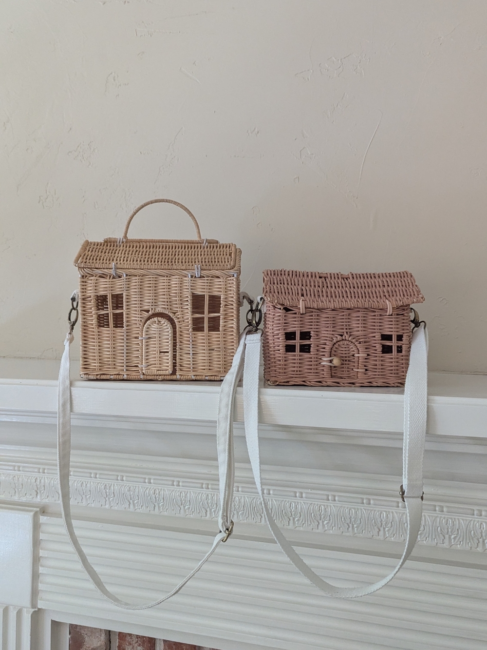 Olli Ella & Amazon | Woven‎ Straw Rattan House Bags - Natural & Pink